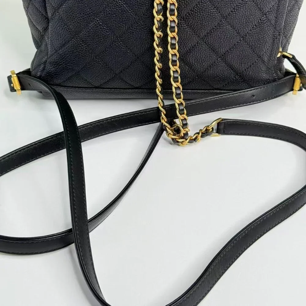 Chanel Black Caviar Filigree Backpack with Gold Accents & Quilted Design - Picture 8 of 9